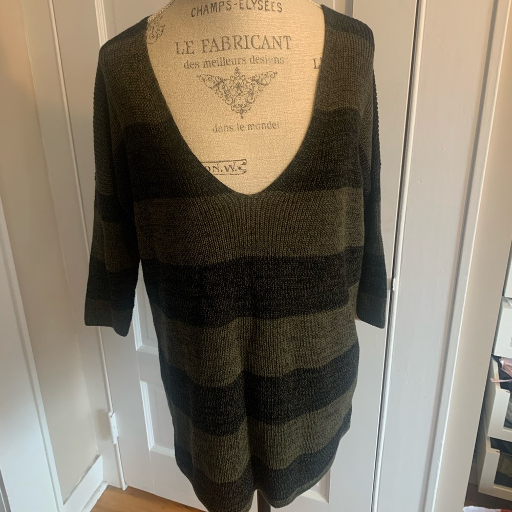Womens express green and black striped v-neck